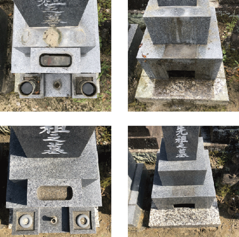 ②墓石の隅々まで水洗い